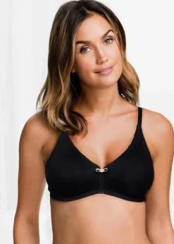 bonprix Wäsche·Baumwollunterwäsche|Nachhaltigere Materialien|BH ohne Bügel mit Bio-Baumwolle (3er Pack) schwarz + weiß + graumelange