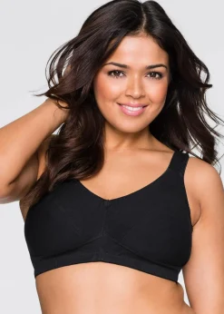 bonprix Große Cups D-H|Nachhaltigere Materialien|BH ohne Bügel mit Bio-Baumwolle (2er Pack) schwarz+weiß