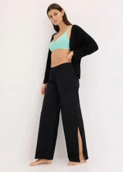 bonprix Baumwollunterwäsche|Nachhaltigere Materialien|BH ohne Bügel mit Bio-Baumwolle (3er Pack) sandbeige + schwarz + mentholblau