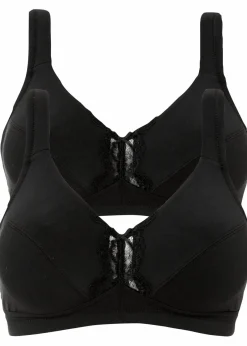 bonprix Große Cups D-H|Nachhaltigere Materialien|BH ohne Bügel mit Bio-Baumwolle (2er Pack) 2x schwarz