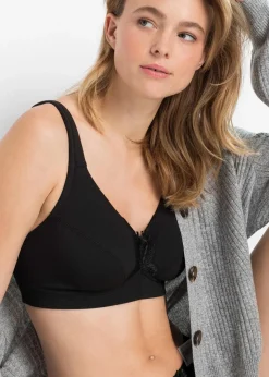 bonprix Große Cups D-H|Nachhaltigere Materialien|BH ohne Bügel mit Bio-Baumwolle (2er Pack) 2x schwarz