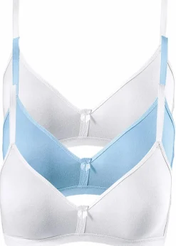 bonprix Wäsche·Basics|Wäsche·Bhs|BH ohne Bügel mit Bio-Baumwolle (3er Pack) weiß+hellblau