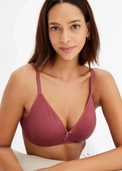 bonprix Baumwollunterwäsche|Nachhaltigere Materialien|BH ohne Bügel mit Bio-Baumwolle (3er Pack) schwarz + graugrün + waldbeere