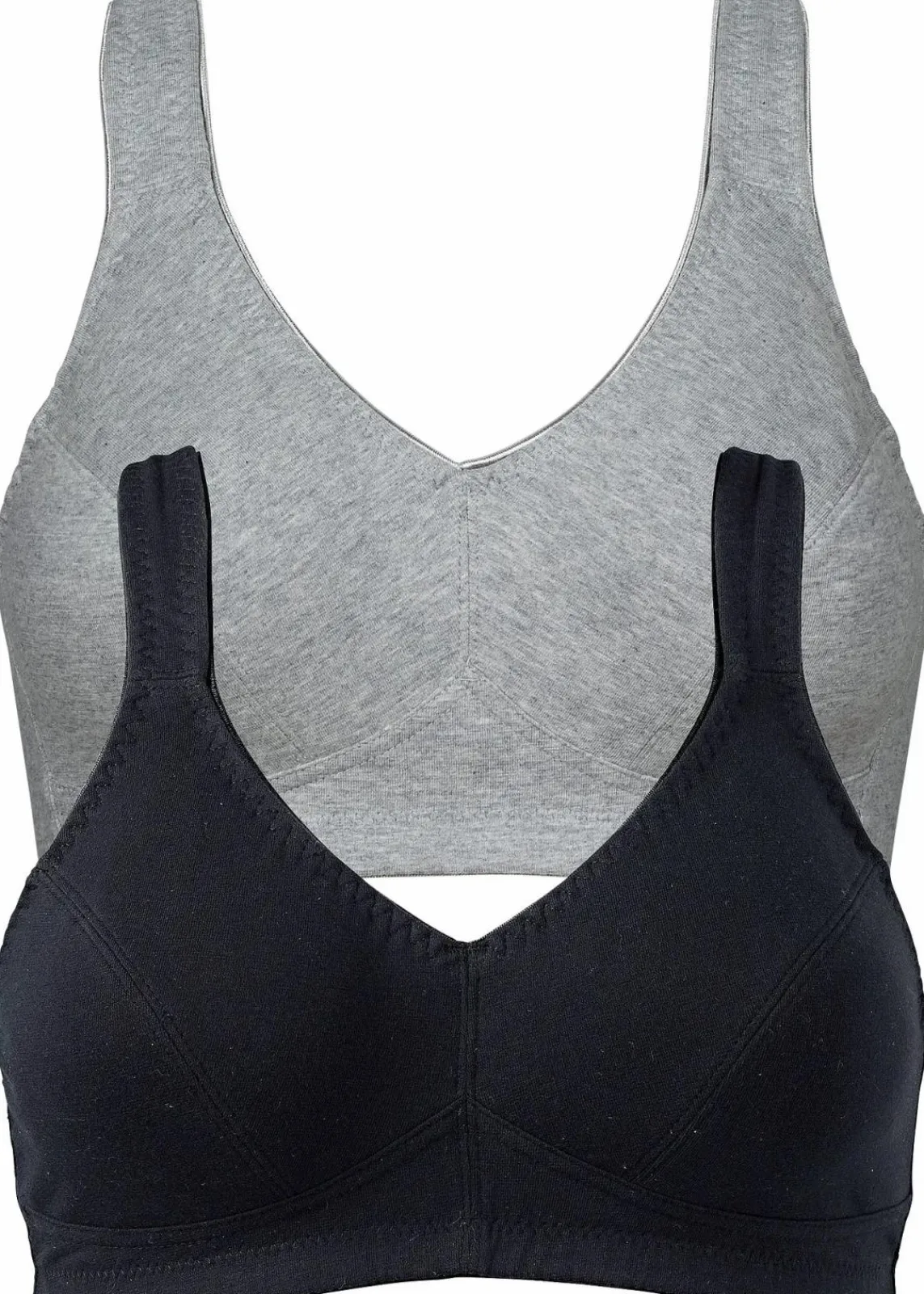 bonprix Wäsche·Basics|Wäsche·Baumwollunterwäsche|BH ohne Bügel mit Bio-Baumwolle (2er Pack) graumelange+schwarz