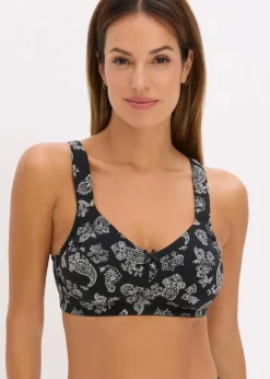 bonprix Wäsche·Baumwollunterwäsche|Wäsche·Große Cups D-H|BH ohne Bügel mit Bio-Baumwolle (3er Pack) schwarz paisley+wollweiß+schwarz