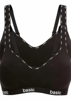 bonprix Große Cups D-H|Nachhaltigere Materialien|BH ohne Bügel mit Bio-Baumwolle (2er Pack) 2x schwarz