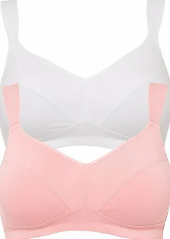bonprix Große Cups D-H|Nachhaltigere Materialien|BH ohne Bügel mit Bio-Baumwolle (2er Pack) weiß+ rosa