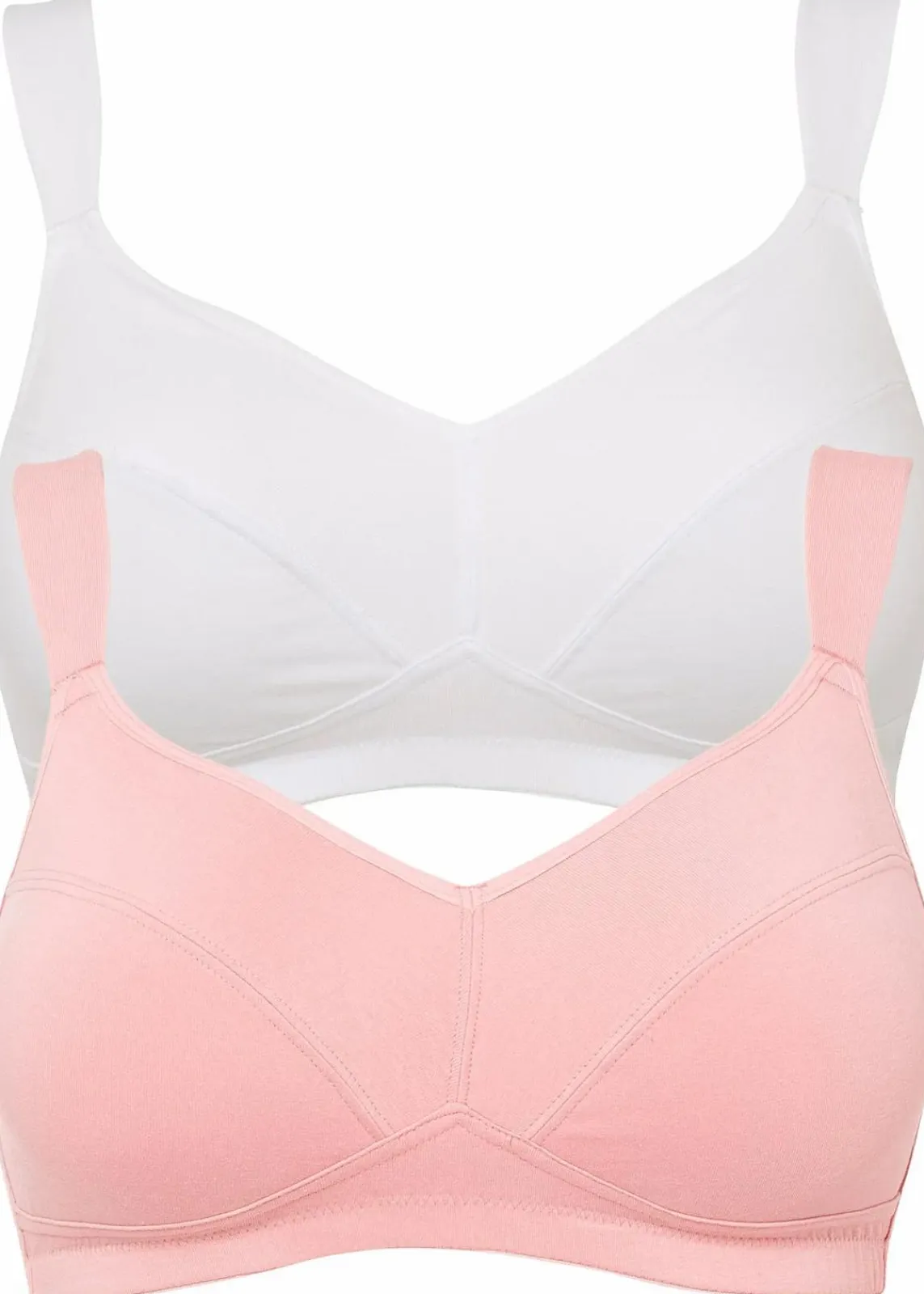 bonprix Große Cups D-H|Nachhaltigere Materialien|BH ohne Bügel mit Bio-Baumwolle (2er Pack) weiß+ rosa