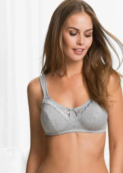bonprix Große Cups D-H|Nachhaltigere Materialien|BH ohne Bügel mit Bio-Baumwolle (2er Pack) graumelange + mattblau
