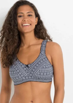 bonprix Große Cups D-H|Nachhaltigere Materialien|BH ohne Bügel mit Bio-Baumwolle (2er Pack) dunkelblau/weiß gemustert + dunkelblau