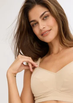 bonprix Große Cups D-H|Nachhaltigere Materialien|BH ohne Bügel mit Bio-Baumwolle (2er Pack) saharabeige/beere