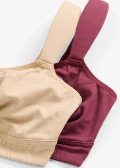 bonprix Große Cups D-H|Nachhaltigere Materialien|BH ohne Bügel mit Bio-Baumwolle (2er Pack) saharabeige/beere