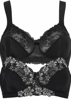 bonprix Große Cups D-H|Bhs|BH ohne Bügel mit gepolsterten Trägern (2er Pack) schwarz+schwarz/weiß