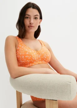 bonprix Große Cups D-H|Nachhaltigere Materialien|BH ohne Bügel mit weicher Bio-Baumwolle (2er Pack) nektarine + weiß geblümt​