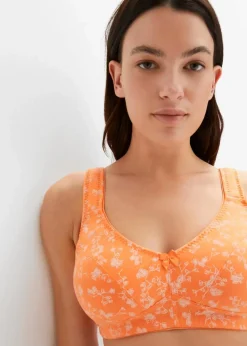 bonprix Große Cups D-H|Nachhaltigere Materialien|BH ohne Bügel mit weicher Bio-Baumwolle (2er Pack) nektarine + weiß geblümt​