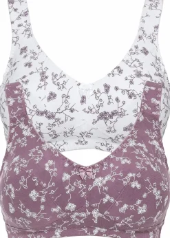 bonprix Große Cups D-H|Nachhaltigere Materialien|BH ohne Bügel mit weicher Bio-Baumwolle (2er Pack) mattlavendel geblümt + weiß geblümt
