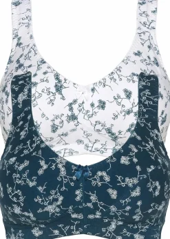 bonprix Große Cups D-H|Nachhaltigere Materialien|BH ohne Bügel mit weicher Bio-Baumwolle (2er Pack) blaupetrol + weiß geblümt