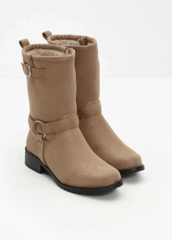 bonprix Gefütterte Winterschuhe|Boots|Biker Boot khakibraun