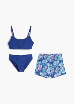 bonprix Jungen|Mädchen|Bikini + Shorts (3-tlg.Set) dunkelblau bedruckt
