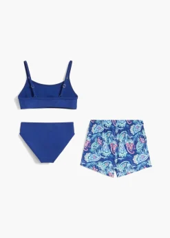 bonprix Jungen|Mädchen|Bikini + Shorts (3-tlg.Set) dunkelblau bedruckt