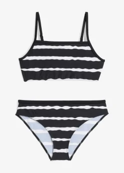 bonprix Jungen|Mädchen|Bikini (2-tlg.Set) schwarz/weiß geringelt