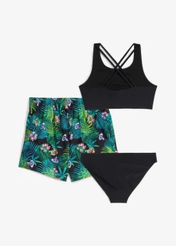 bonprix Jungen|Mädchen|Bikini und Badeunterteil (3-tlg.Set) schwarz bedruckt
