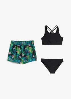 bonprix Jungen|Mädchen|Bikini und Badeunterteil (3-tlg.Set) schwarz bedruckt