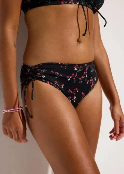 bonprix Nachhaltigere Materialien|Mix & Match|Bikinihose (2er Pack) mit seitlicher Schnürung schwarz + schwarz floral