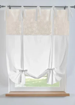 bonprix Raffrollos|Bindegardine mit Stickerei beige/weiß