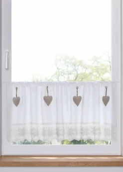bonprix Scheibengardinen|Bio Baumwoll Scheibengardine mit Herzen weiß/sand