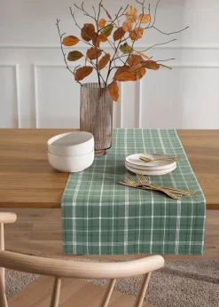 bonprix Geschirr & Servieren|Tischdecken|Bio Baumwoll Tischläufer mit Karomuster moosgrün/weiß