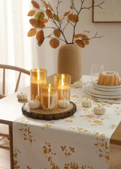 bonprix Geschirr & Servieren|Tischdecken|Bio Baumwoll Tischläufer mit Glanz Druck creme/gold