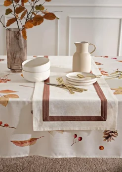 bonprix Geschirr & Servieren|Tischdecken|Bio Baumwoll Tischläufer mit farbiger Kante creme/braun