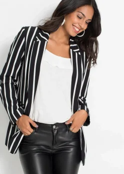 bonprix Bekleidung·Basics|Blazer|Blazer schwarz/wollweiß gestreift