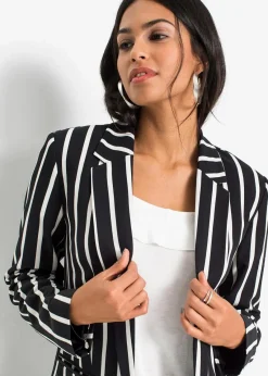 bonprix Bekleidung·Basics|Blazer|Blazer schwarz/wollweiß gestreift