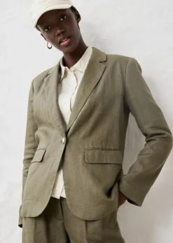 bonprix Bekleidung·Basics|Blazer|Blazer aus reinem Leinen dunkeloliv