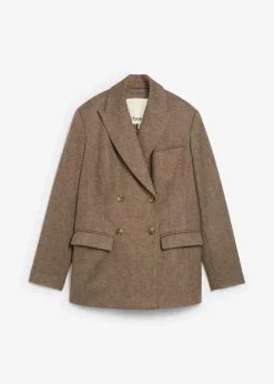 bonprix Bekleidung·Basics|Blazer|Blazer aus weichem Woll-Mix dunkelbraun meliert