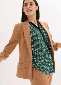 bonprix Bekleidung·Basics|Blazer|Blazer mit drapierten Ärmeln mokkabraun