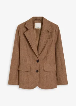 bonprix Bekleidung·Basics|Blazer|Blazer mit Fischgratmuster und Wollanteil walnussbraun meliert