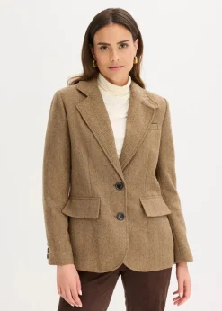 bonprix Bekleidung·Basics|Blazer|Blazer mit Fischgratmuster und Wollanteil walnussbraun meliert