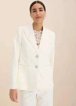bonprix Blazer|Blazer mit Schmuckknöpfen wollweiß