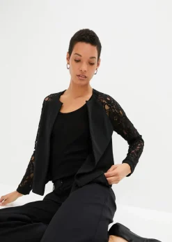 bonprix Bekleidung·Basics|Festliche Mode|Blazer mit Spitzenärmeln schwarz