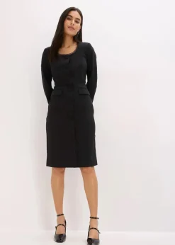 bonprix Bekleidung·Pullover & Strickjacken|Kleider|Blazerkleid mit Spitzenkante schwarz