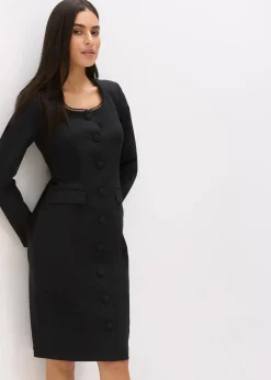 bonprix Bekleidung·Pullover & Strickjacken|Kleider|Blazerkleid mit Spitzenkante schwarz