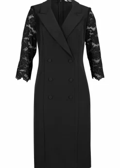 bonprix Bekleidung·Pullover & Strickjacken|Kleider|Blazer-Kleid mit Spitzenärmeln schwarz