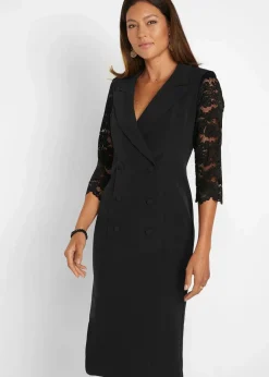 bonprix Bekleidung·Pullover & Strickjacken|Kleider|Blazer-Kleid mit Spitzenärmeln schwarz