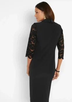 bonprix Bekleidung·Pullover & Strickjacken|Kleider|Blazer-Kleid mit Spitzenärmeln schwarz