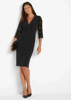 bonprix Bekleidung·Pullover & Strickjacken|Kleider|Blazer-Kleid mit Spitzenärmeln schwarz