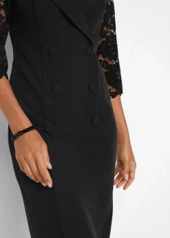 bonprix Bekleidung·Pullover & Strickjacken|Kleider|Blazer-Kleid mit Spitzenärmeln schwarz