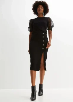 bonprix Röcke|Bleistiftrock mit Knopfleiste schwarz